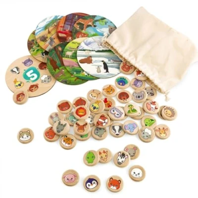 Imagen de Ulanik Animales juego de bingo, juegos a partir 3 años, mesa madera para niños 4, 5, 6, 7, 8 educativos preescolares pequeños 48