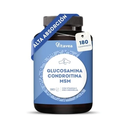 Imagen de Glucosamina, Condroitina y MSM Complejo Articular con Vitamina C Zinc Fórmula Avanzada para Huesos Cartílagos 180 Comprimidos, 90 Días Vitavea