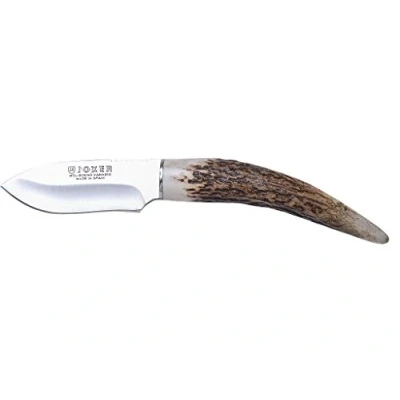 Imagen de Joker Cuchillo de caza Topo CC57, mango asta ciervo, hoja 7,5 cm, con funda color marrón, Herramienta pesca, caza, camping y senderismo