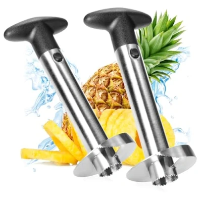 Imagen de COM FOUR® 2xCortador de piñas 3 en 1 acero inoxidable Apto para lavavajillas Descorazonador con hoja afilada (02 piezas cortador piña)