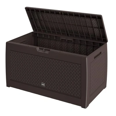 Imagen de CASARIA® Arcón Jardín Exterior Baúl Almacenaje 310L con 4 Ruedas Asas Resistente Intemperie Rayos UV Caja Cojines 119x48x60cm Marrón