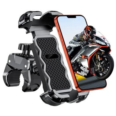 Imagen de Babacom Soporte Movil Moto 360 Rotación, Cerradura 1s y Protección Segura Bicicleta para Manillar de 0.71 1.4&quot; Diámetro, Móvil Compatible con iPhone 4.7 6.8&quot;, GPS