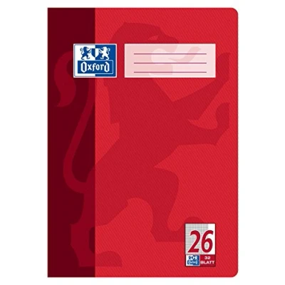 Imagen de Oxford Cuaderno escolar A4, cuadriculado, con margen blanco, 32 hojas, color rojo