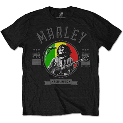 Imagen de Bob Marley Camiseta Rebel Music Seal para Hombre, Color Negro (Negro y Negro), Talla M