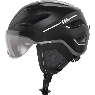 Imagen de ABUS casco de ciudad Pedelec 2.0 ACE bicicleta con luz trasera, visera, protector lluvia, protección para las orejas hombres y mujeres negro mate, talla M