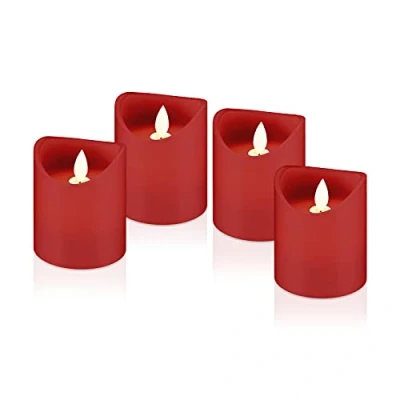 Imagen de Goobay 44591 Juego de 4 Velas Navidad LED con Temporizador, Cera Real, Funciona Pilas, Color Rojo
