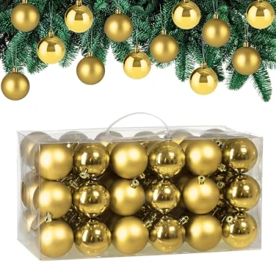 Imagen de DEUBA® Bolas Árbol de Navidad Set Completo 54 Pzs. Adornos Decoración Brillante Mate Colgante Dorado