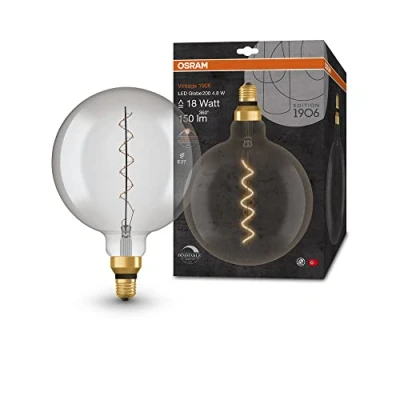 Imagen de OSRAM Lámpara LED Vintage 1906 ahumada, 4,8 W, 150 lm, forma de globo con 200 mm diámetro y casquillo E27, luz blanca cálida, filamento en espiral, regulable, vida útil hasta 15 000 horas