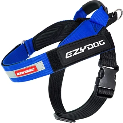 Imagen de EZYDOG Arnés Express Dog para Perros pequeños, medianos y Grandes, diseño ergonómico en ángulo, Mango de Agarre Moldeado, Hebilla Lateral fácil liberación (S, Azul)
