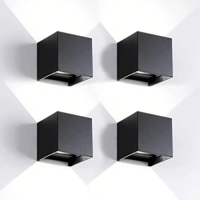 Imagen de 4 Piezas Aplique de Pared Exteriores/Interiores LED Lámparas Exterior Cúbicas Moderna Negro 12W 6500K Luz Fría IP65 Impermeables Cuadrado Aluminio Angulo haz Ajustable