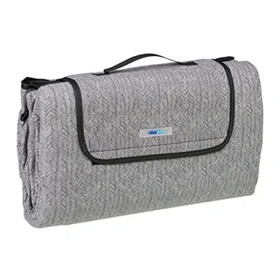 Imagen de Relaxdays Manta Picnic XXL, 200 x cm, Estera Césped Forro Polar Estampado, Termoaislante, Impermeable, con Asa, Gris