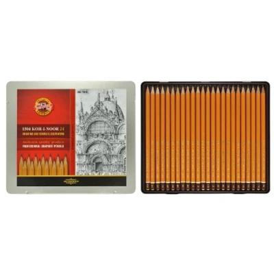 Imagen de KOH I NOOR Artista lápices grafito Set de 24 caja metal profesional Dibujo