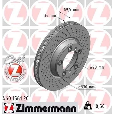 Imagen de ZIMMERMANN COAT Z 460.1561.20 Disco de freno 330 34 7/5 5 130 ventilación interna, perforado revestido PORSCHE: 911 Coupé, Targa, Cabrio