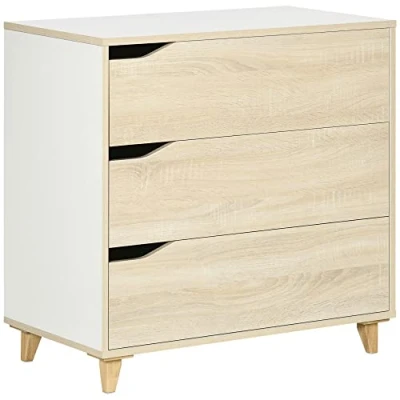 Imagen de HOMCOM Cajonera con 3 cajones, mueble de almacenamiento, color blanco y aspecto madera, 75 x 42 cm
