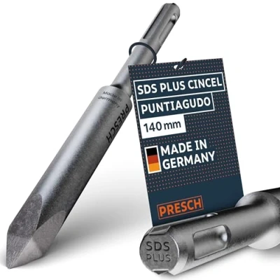 Imagen de Presch SDS plus Cincel Puntiagudo Punta extremadamente robusta y duradera para todos los trabajos de perforación (longitud 140 mm) acero alto rendimiento golpes potentes