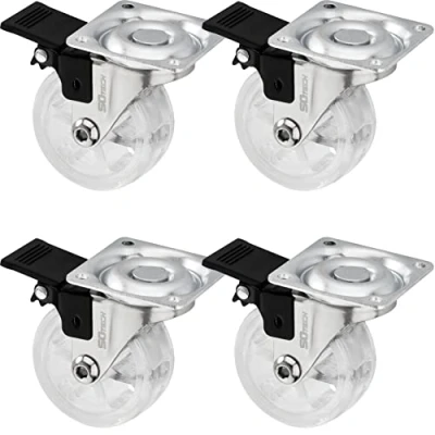 Imagen de SOTECH 4 piezas Ruedas giratorias de diseño SHIFT Ø 50 mm transparente con función bloqueo, carga máx. 140 kg (35 por rueda) Altura 64