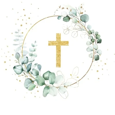 Imagen de 20 servilletas de cruz dorada alrededor eucalipto blanco confirmación iglesia boda matrimonio amor manualidades decoupage técnica decoración mesa 33 x cm