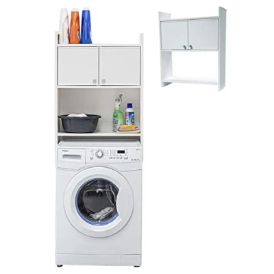 Imagen de Negrari Estantería para Mueble Cubre Lavadora de PVC, Resistente a la Humedad, Kit fijación Pared Incluido, 65 x 26,4 78 cm, Blanco