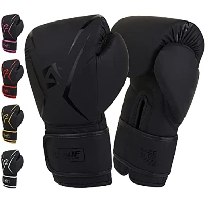 Imagen de AQF Guantes Boxeo Niño, Cuero Saco De Boxeo, Guantillas MMA Kick Boxing, Muay Thai, UFC con Capa Extra Acolchado Hombre Mujer 4 6 8 10 12 14 16 Oz (12 oz, Negro)