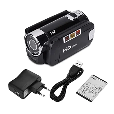 Imagen de Videocámara Videocámara, Digital Full HD de Alta Definición Zoom 16X, Sensor COMS Rotación 270 , Pantalla a Color 2,4 Pulgadas Grabación Video Vlogging DV Cámara(negro)