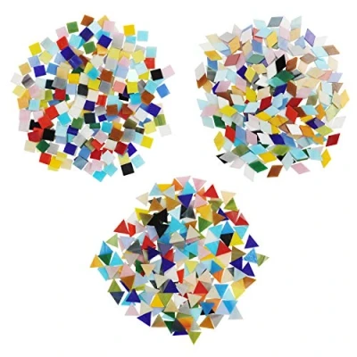 Imagen de Belle Vous Pack de 600/480 g Teselas Mixtas en 3 Formas Diamantes (2x1,2 cm) Triángulos (1,5x1,5x1,5 Cuadrados (1x1 Mosaicos Manualidades Variados Decoración del Hogar Kit Mosaico