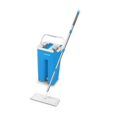 Imagen de Esperanza Mopa Fregona con Cubo EHS004 Azul Blanco Microfibra, Escurridor