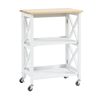 Imagen de HOMCOM Carrito de Cocina Plegable Carro Auxiliar con Ruedas Verdulero 2 Estantes para Comedor Carga 40 kg 60x40x84 cm Blanco