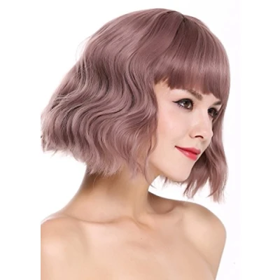 Imagen de WIG ME UP DL 052 612 peluca de mujer Bob largo pelo corto voluminoso salvaje ondulado flequillo rosa mate