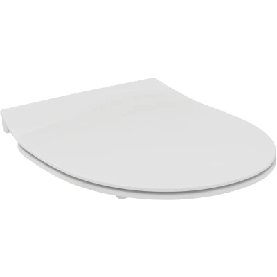 Imagen de Ideal Standard Universal, Asiento de inodoro curvado universal fino, tapa redonda con cierre ralentizado, antibacteriano, liberación rápida, Urea, blanco