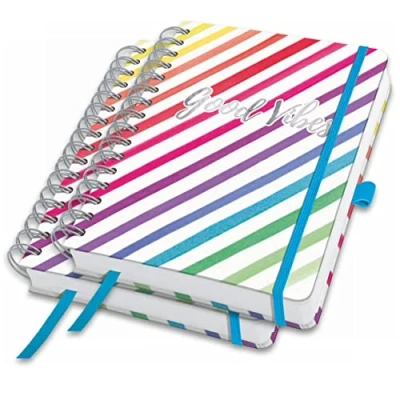 Imagen de SIGEL JN650 Lote de 2 Cuadernos notas espiral premium, 16,8 x 21,5 cm, en blanco, tapa dura, motivo arco iris, blanco Jolie