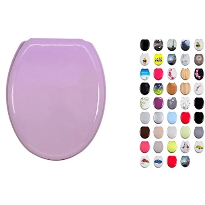 Imagen de MSV 140017 Asiento de inodoro con sujeción acero inoxidable (madera DM, 42,5 x 36,5 1,6 cm), color rosa claro