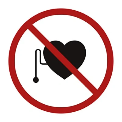Imagen de 5 pegatinas prohibidas para marcapasos, 9,5 cm de diámetro, con protección UV, señales advertencia exteriores e interiores, signo prohibición STROBO.