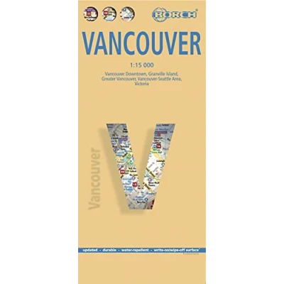 Imagen de Vanouver, plano callejero plastificado. Escala 1:15.000. Borch.: Vancouver Downtown, Granville Island, Greater Vancouver, Seattle Area, Victoria (Borch Map)