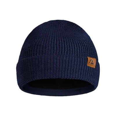 Imagen de DANISH ENDURANCE Gorro Beanie de Lana Merino con Forro Polar, Punto, Invierno Hombre y Mujer, Azul Oscuro, One Size