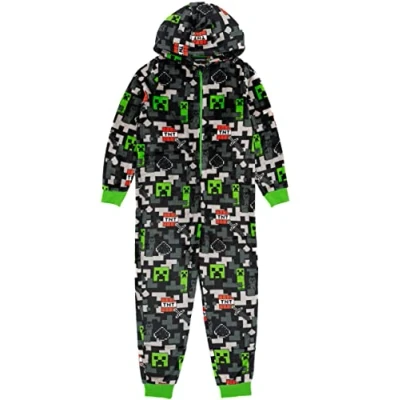 Imagen de Minecraft Onesie Kids Girls Creeper TNT Gray Todo en un Pijama 7 8 años