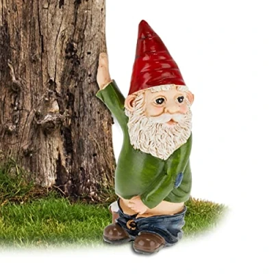 Imagen de Relaxdays Gnomo de Jardín Haciendo PIS, Resistente Intemperie y Heladas, Figura Enano, Piedra Artificial, Multicolor, Polirresina, 10 x 5 4 cm