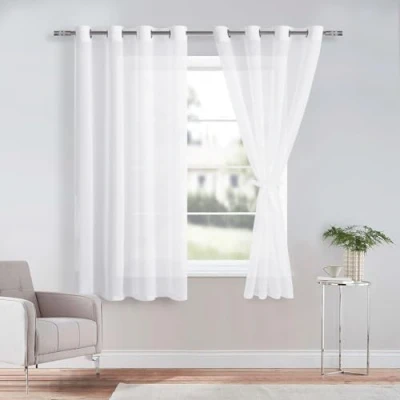 Imagen de DWCN Sheer Cortina de Gasa Transparente con Ojales, 2 Piezas, para salón, habitación bebé, Dormitorio, Color Blanco, 160 x 140 cm (Alto Ancho)