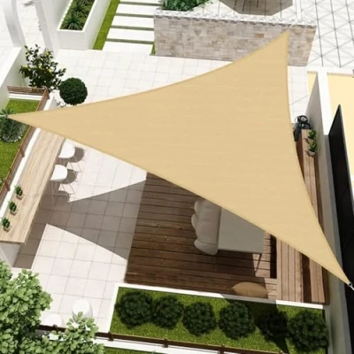 Imagen de HENG FENG Toldo Vela de Sombra HDPE Triangular 3x3x3m Protección Rayos UV Resistente Transpirable para Terraza Patio Exterior Jardín Color Arena