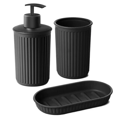 Imagen de Tatay Set de 3pcs Sobremesa Baño (Vaso + Dosificador Jabonera) Baobab, Plástico, Libre BPA, Negro