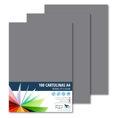 Imagen de Raylu Paper® cartulinas A4 100 unidades de color Gris, 180gr 210 x 297 mm, Ideal para encuadernación, trabajos oficina, dibujo, manualidades. aptas uso escolar. (Gris Oscuro)