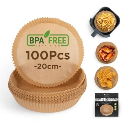 Imagen de MasterPRO Foodies Papel de hornear para freidora aire Sin BPA Juego 100 Piezas Moldes redondos 20cm con cesta 3 4,5L blanquear