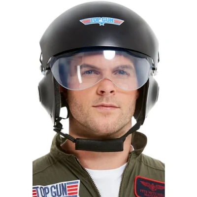 Imagen de Smiffys Casco Top Gun deluxe, Negro, con visera ajustable y perilla