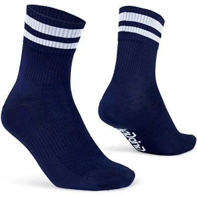 Imagen de GripGrab Calcetines de Verano Original Crew Estilo Retro 70s a Rayas Ciclismo Casual Transpirable Coolmax, Adultos Unisex, Azul Marino, XS (35 38)