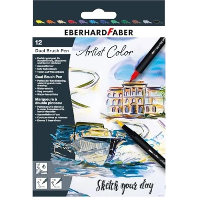 Imagen de Eberhard Faber 558212 Dual Brush Pen Artist Color, 12 rotuladores, punta gruesa y fina, acuarelables