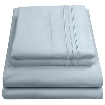 Imagen de Sweet Home Collection Juego de Ropa Cama Lujo con sábana encimera, Bajera, 2 Fundas Almohada, Microfibra, Azul Niebla, tamaño Queen