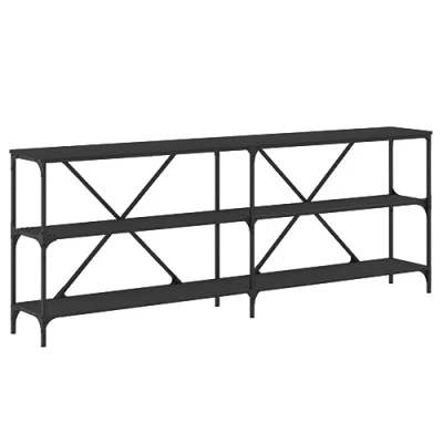 Imagen de vidaXL Mesa Consola Hierro y Madera de ingeniería Negro 200x30x75 cm