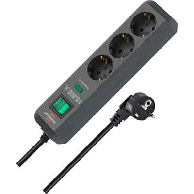 Imagen de Brennenstuhl Eco Line regleta de enchufes con 3 Tomas Corriente y protección contra sobretensiones (Cable 1,5m, Interruptor Iluminado, sobretensión hasta 13.500A) Antracita