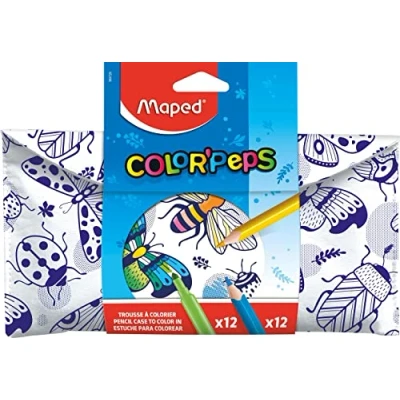 Imagen de Maped Kit de Coloreado 24 Piezas Colección Color&#039;Peps 12 Rotuladores Punta Media y Lápices Colores Forma Triangular Agarre Ergonómico Gama Cromática Completa