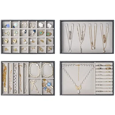 Imagen de Procase 4 Capas Combinadas Organizador de Joyas, Bandeja Joyería para Guardar y Exponer Collares Pulseras Anillos Pendientes Negro