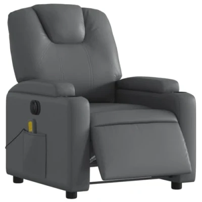 Imagen de vidaXL Sillón de Masaje Reclinable Eléctrico, Silla con Respaldo Reposabrazos, Relax Descanso, Asiento Ajustable, Cuero Sintético Gris